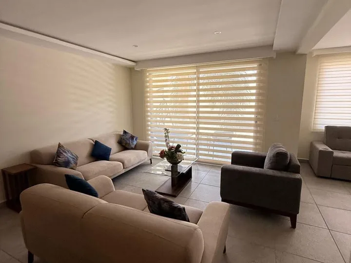 Sala con persianas y muebles modernos