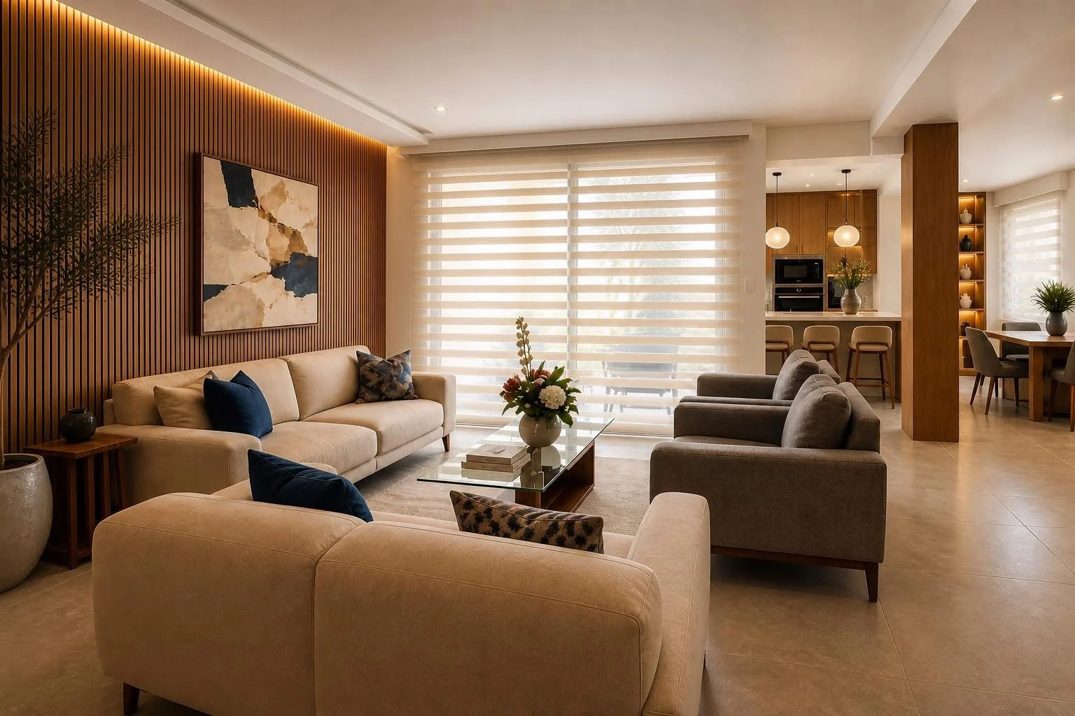 Sala moderna con persianas instaladas por ART.DECO